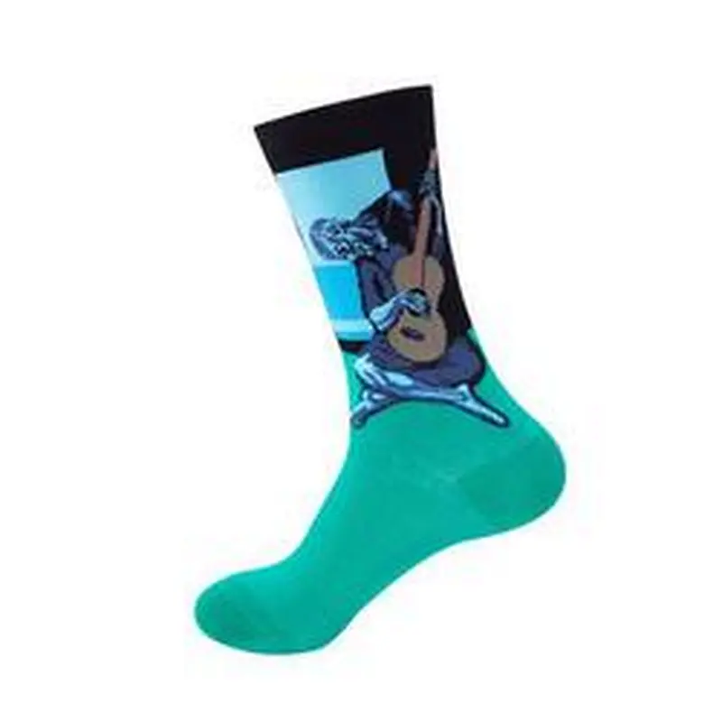 Custom Logo Wholesale Knitted Woven Fashion Colorful Fun Crew Cotton Popular Oil Painting Mens Funny Socks