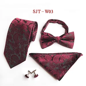 Paisley Bow Tie Necktie Set Gift Box Fashion Mens Neck Tie Set Wholesale Tie Pocket Square And Cufflink Set