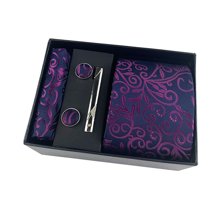 Custom Men Ties and Hanky Set Floral Neckties With Pocket Squares Fashion Tie Clip Pocket Square and Cufflink Set Gift Box