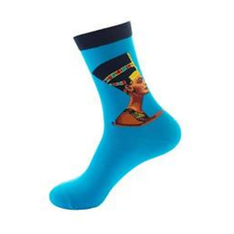 Custom Logo Wholesale Knitted Woven Fashion Colorful Fun Crew Cotton Popular Oil Painting Mens Funny Socks