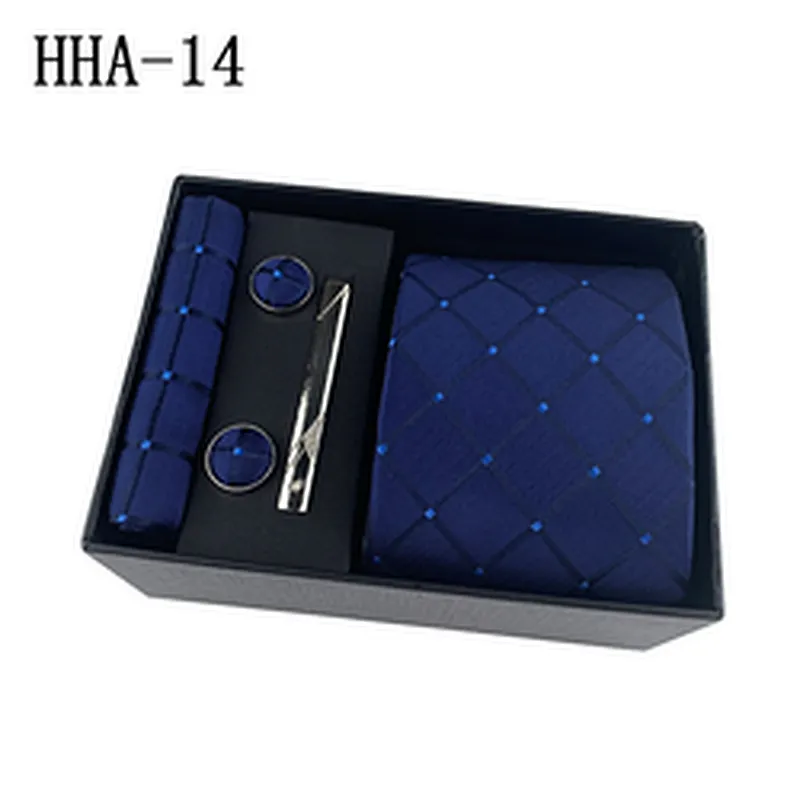 Fashion Neckties With Pocket Squares Custom Men Ties and Hanky Set Solid Tie Clip Pocket Square and Cufflink Set Gift Box