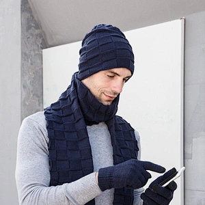 Hot Selling Men Winter Warm Knit Beanie Hat Cap and Scarf Gloves 3 piece Set