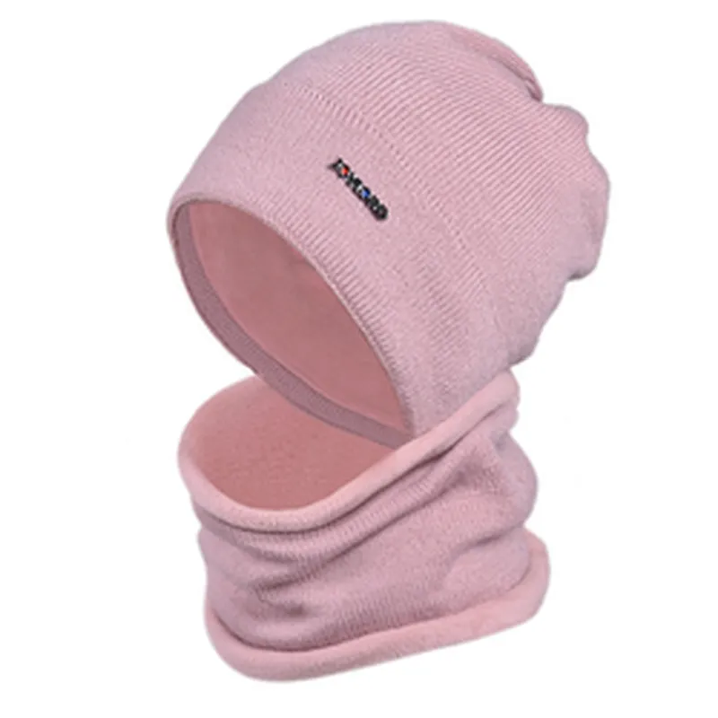 Neck warmer knitted hat scarf set fur Wool Lining Thick Warm Knit beanies Winter Hat For men women Cap