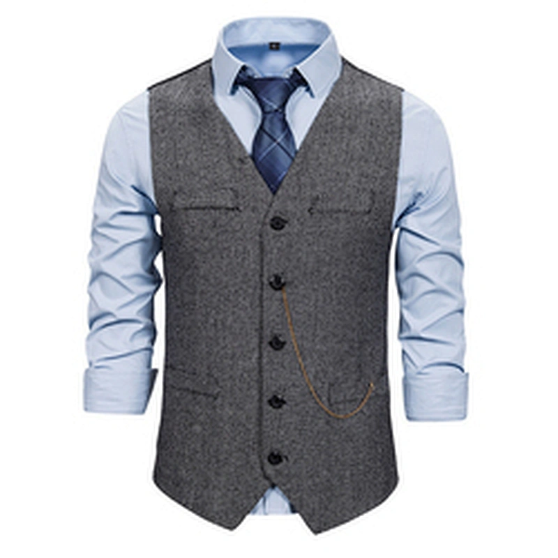 Formal Men's Vests & Waistcoats Suits Casual Cotton Men's Innerwear Vest Solid Chalecos Hombre With Chains