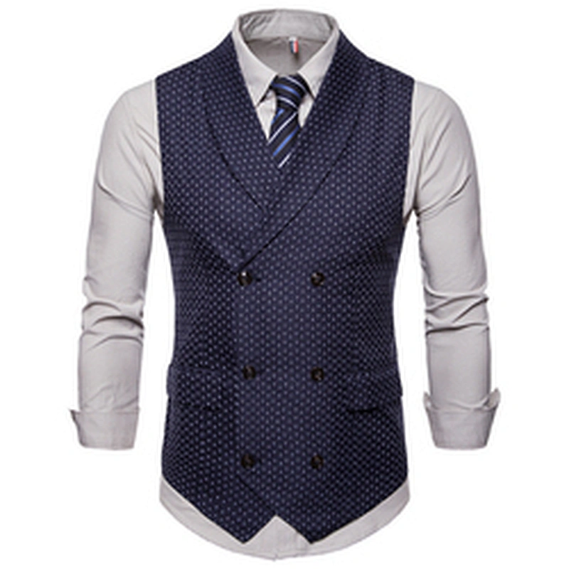 Smart Casual Black Suit Vest Men Double Breasted Gilet Vest Formal Dot Men Vest Waistcoat