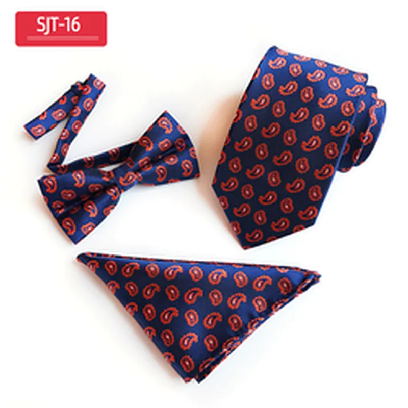 Fashion Neckties with Pocket Square Casual Dot Men Ties and Hanky Set Party Men Bow Tie Set Handkerchief Set