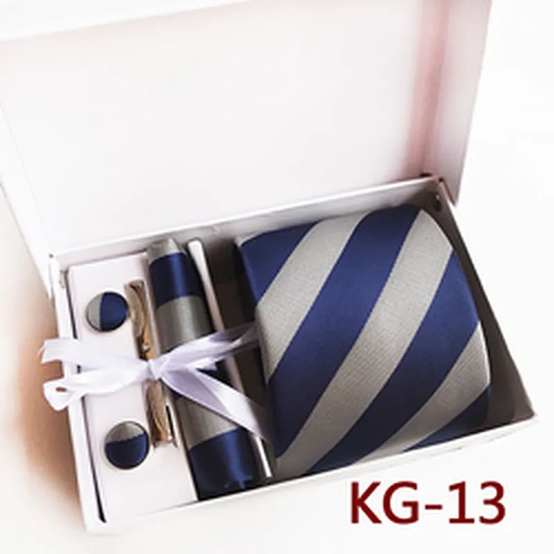Fashion Stripe Neckties with Pocket Squares Custom Men Ties and Hanky Set Tie Clip Pocket Square and Cufflink Set Gift Box