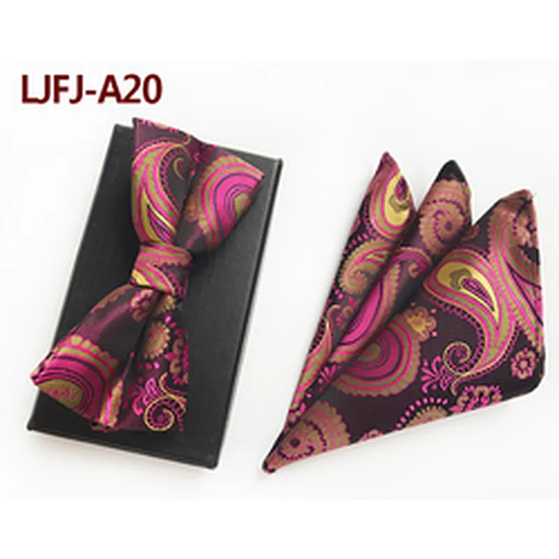 Custom Pocket Squares for Men Classic Mens Bow Ties and Hanky Sets Stripe Men Bow Tie Sets Handkerchief Set