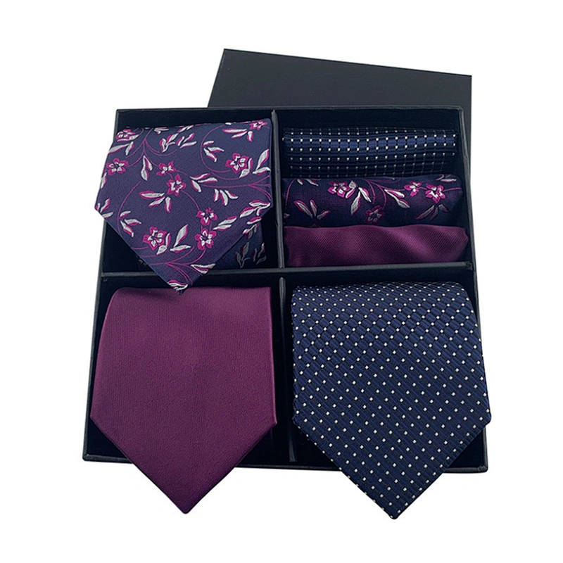 2021 Regular Men Ties and Hanky Set Custom Men Necktie Set Gift Box Fashion Mens Ties and Pocket Square Set