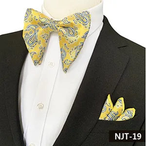 Paisley Mens Bow Ties and Hanky Sets Custom Pocket Squares for Men Casual Men Bow Tie Sets Handkerchief Set