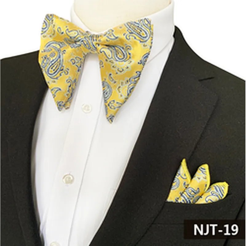 Paisley Mens Bow Ties and Hanky Sets Custom Pocket Squares for Men Casual Men Bow Tie Sets Handkerchief Set