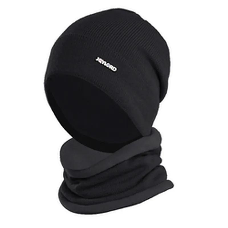 Neck warmer knitted hat scarf set fur Wool Lining Thick Warm Knit beanies Winter Hat For men women Cap