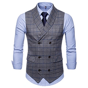 Slim Fit Business Clothes Formal Plaid Men Vest Waistcoat Cotton Suit Vest Men Chalecos Hombre Double Breasted