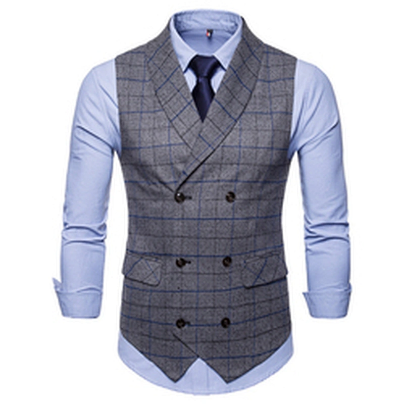Slim Fit Business Clothes Formal Plaid Men Vest Waistcoat Cotton Suit Vest Men Chalecos Hombre Double Breasted