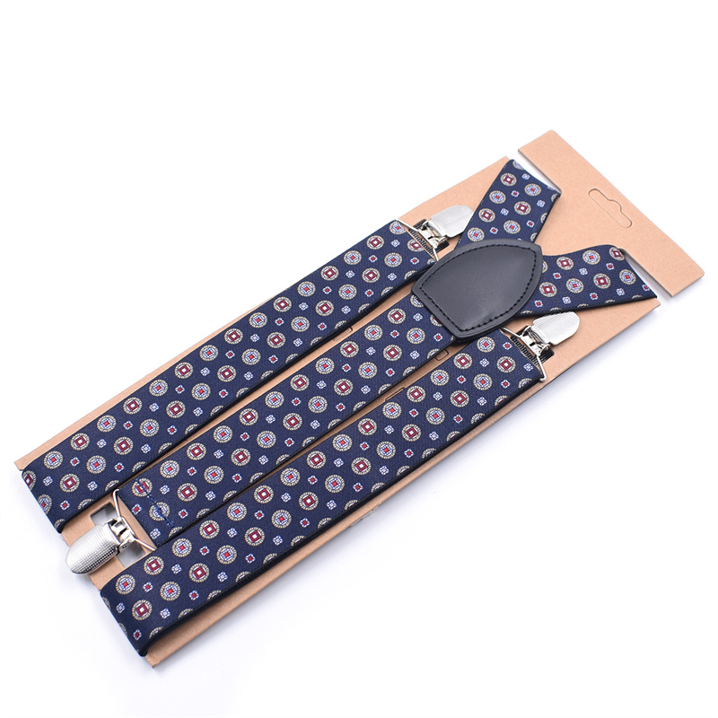 Custom High Quality Fashion Mens Geometry Printing Pattern Paisley Printing Elastic Boys Suspenders