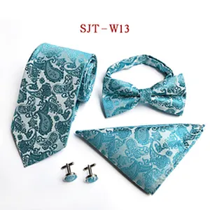 Custom Bow Tie Necktie Set Gift Box Paisley Mens Neck Tie Set Fashion Tie Pocket Square And Cufflink Set