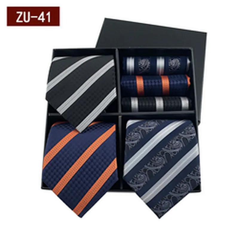 2021 Regular Men Ties and Hanky Set Custom Men Necktie Set Gift Box Fashion Mens Ties and Pocket Square Set