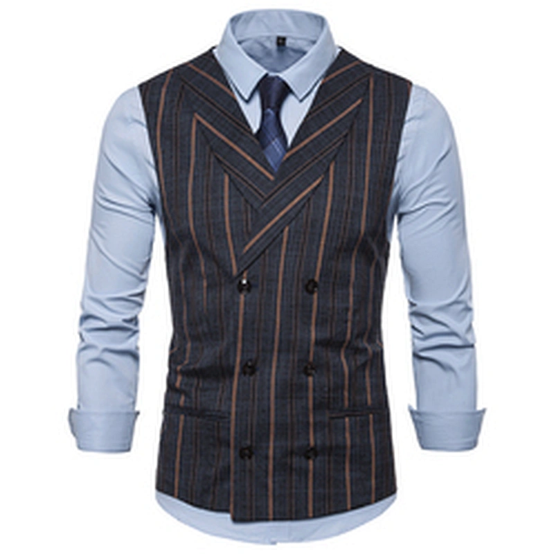 Smart Casual Striped Gilet Vest Formal Men Vest Waistcoat Double Breasted Cotton Suit Vest Men