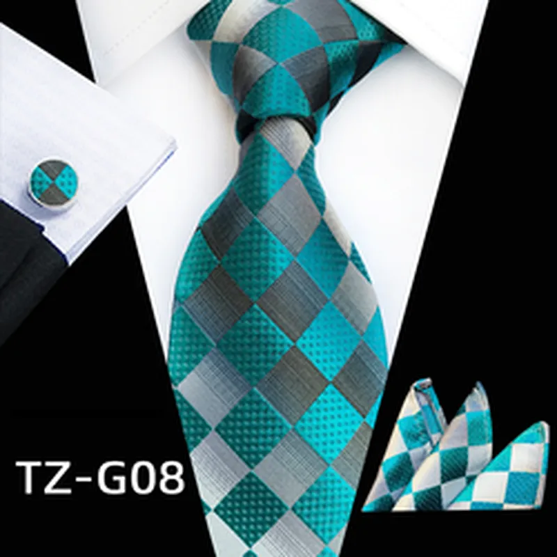 Wholesale Men Ties and Hanky Set Luxury Tie and Cufflinks Set Striped Neckties with Pocket Squares Ensemble Cravate
