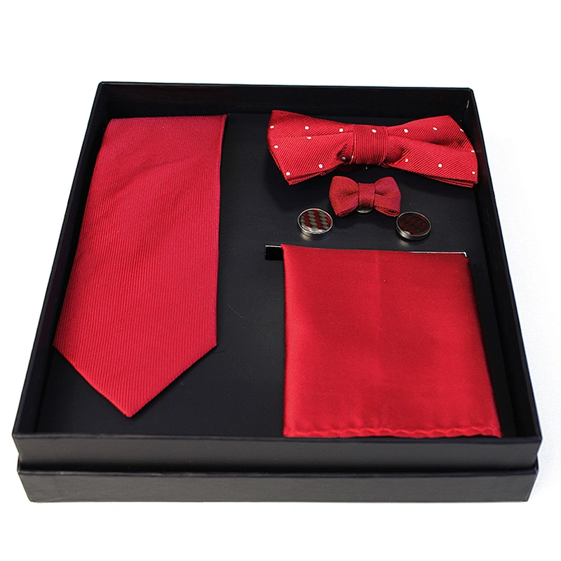 Custom Neckties with Pocket Square Fashion Necktie Set Gift Box Solid Color Men Neck Ties and Bow Ties