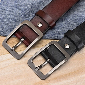 Custom logo men's pin buckle belt casual real Leather belt for men