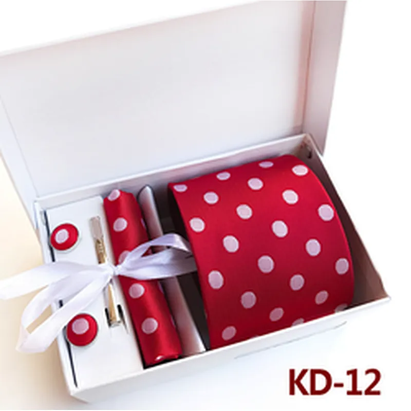 Luxury Tie Clip Pocket Square and Cufflink Set Gift Box Custom Men Ties and Hanky Set Dot Neckties with Pocket Squares