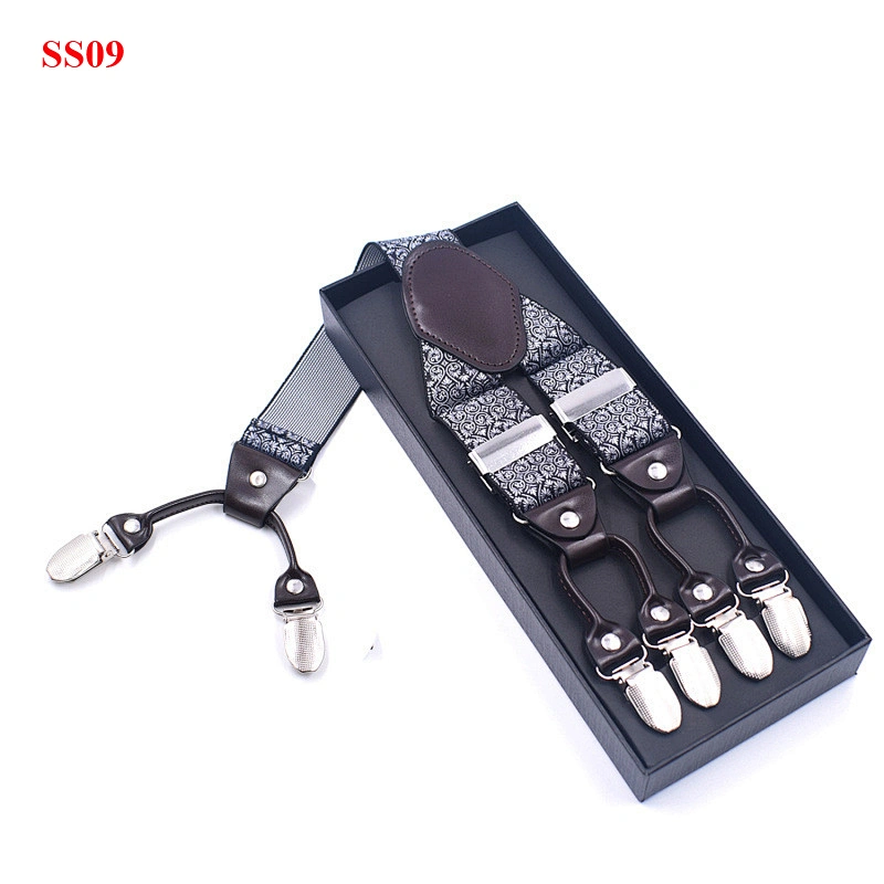 Wholesale 3.5cm width elastic adjustable Printing 6 Clip Y Shape  Suspenders For Men Trousers