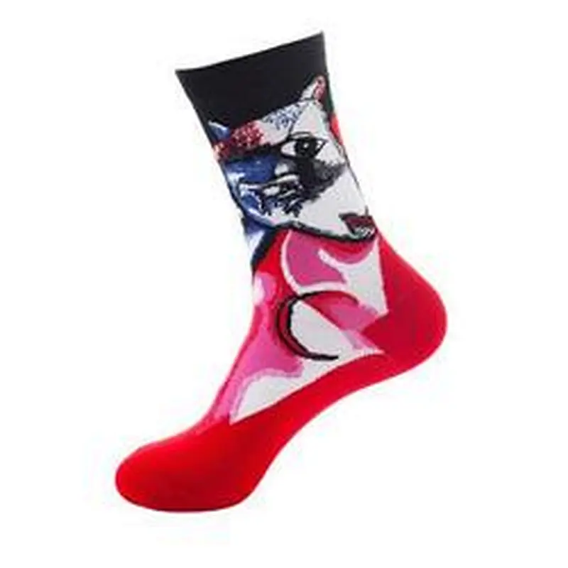 Custom Logo Wholesale Knitted Woven Fashion Colorful Fun Crew Cotton Popular Oil Painting Mens Funny Socks