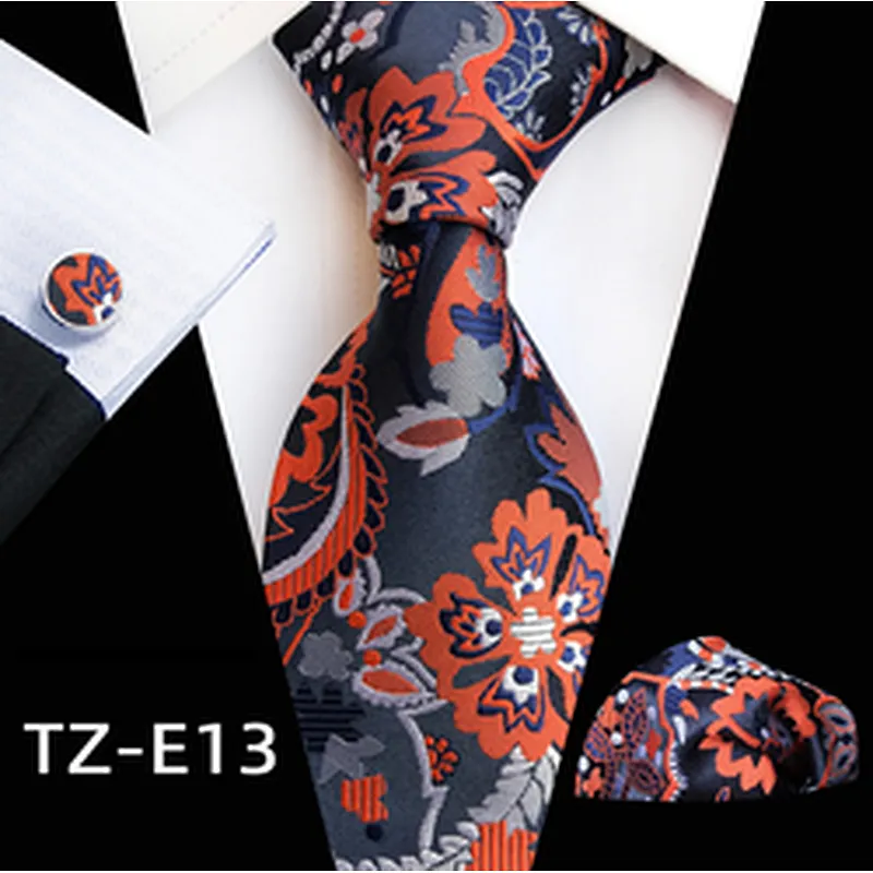 Luxury Necktie Set Gift Box Custom Floral Tie Pocket Square And Cufflink Set Polyester Wovenl Mens Neck Tie Set Box