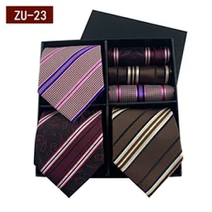 2021 Regular Men Ties and Hanky Set Custom Men Necktie Set Gift Box Fashion Mens Ties and Pocket Square Set