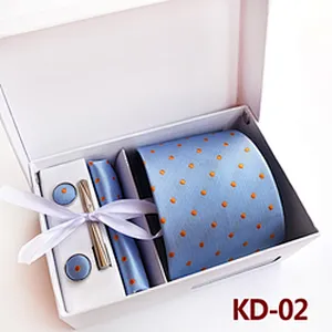 Custom Men Ties and Hanky Set Fashion Dot Neckties with Pocket Squares Tie Clip Pocket Square and Cufflink Set Gift Box