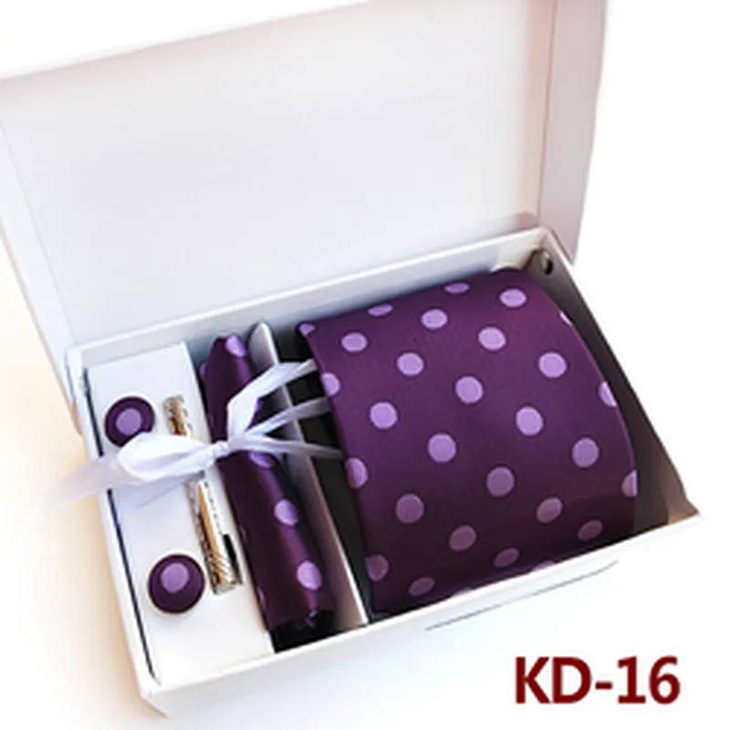 Custom Men Ties and Hanky Set Fashion Dot Neckties with Pocket Squares Tie Clip Pocket Square and Cufflink Set Gift Box