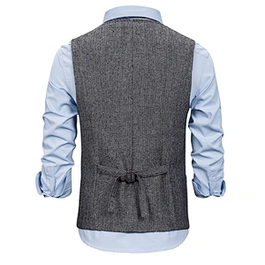 Custom Suit Vest Men Cotton Casual Gray Chalecos Hombre Formal Men Vest Waistcoat Single Breasted
