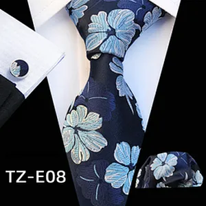 Custom Floral Tie Pocket Square And Cufflink Set Luxury Necktie Set Gift Box Polyester Wovenl Mens Neck Tie Set Box