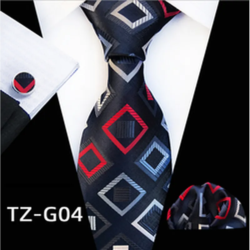 Wholesale Neckties with Pocket Squares Luxury Tie and Cufflinks Set Striped Men Ties and Hanky Set Ensemble Cravate