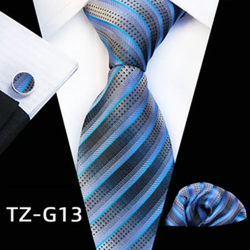Wholesale Men Ties and Hanky Set Luxury Tie and Cufflinks Set Striped Neckties with Pocket Squares Ensemble Cravate