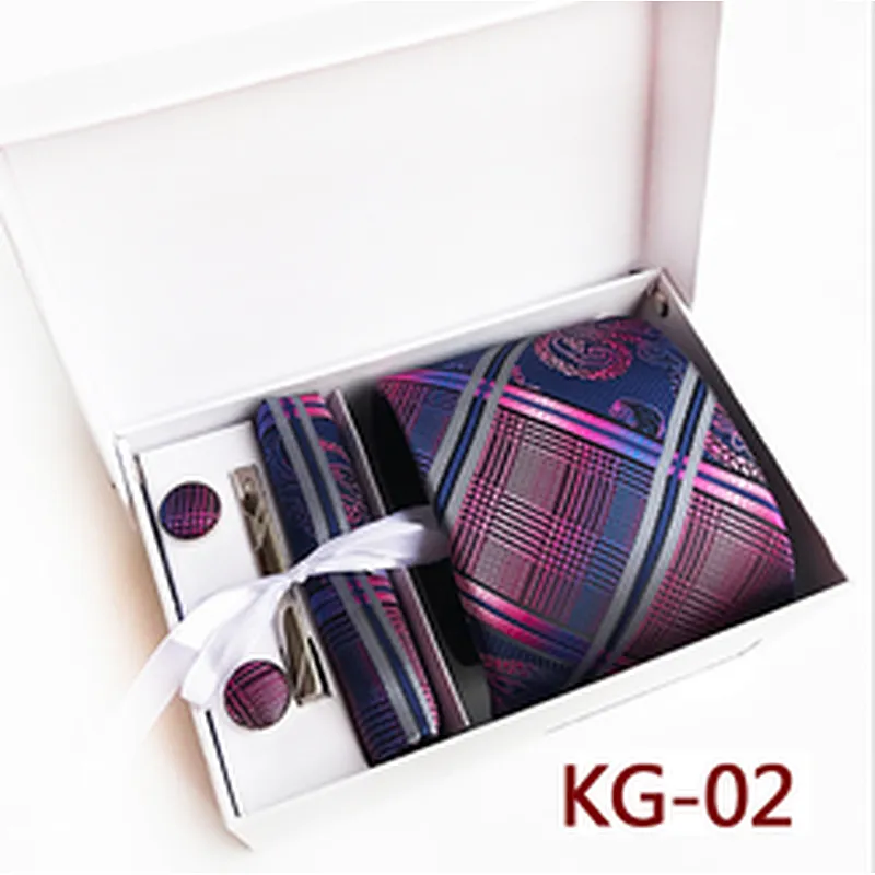 Custom Neckties with Pocket Squares Casual Grid Men Ties and Hanky Set Tie Clip Pocket Square and Cufflink Set Gift Box