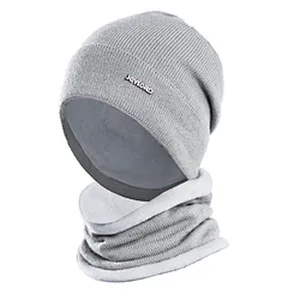 Neck warmer knitted hat scarf set fur Wool Lining Thick Warm Knit beanies Winter Hat For men women Cap