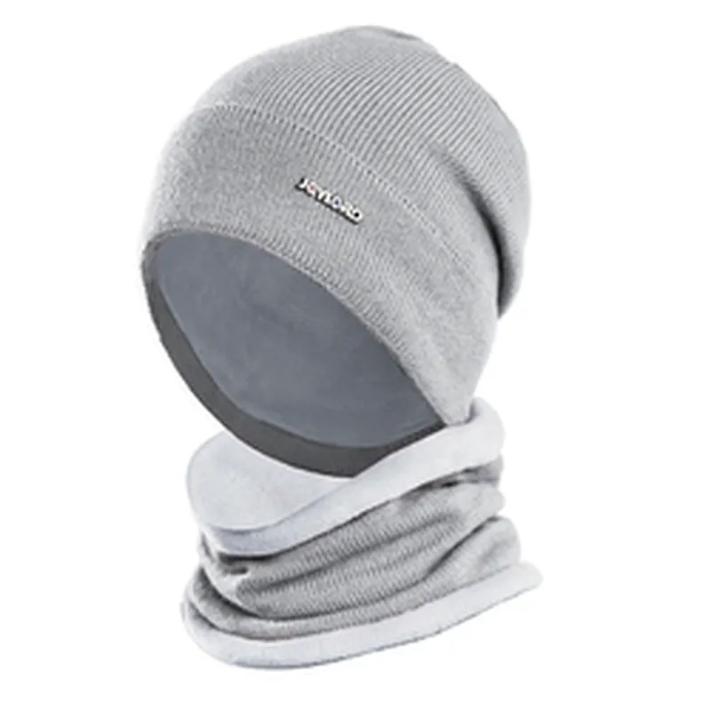 Neck warmer knitted hat scarf set fur Wool Lining Thick Warm Knit beanies Winter Hat For men women Cap