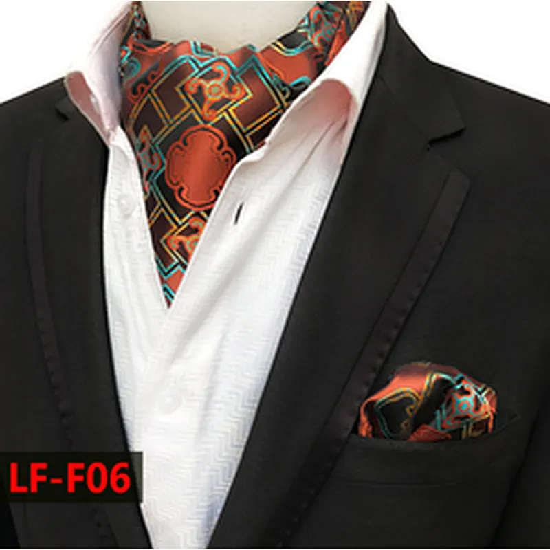 Fashion Paisley Folard Mens Ascot Casual Cravate Homme Polyester Hankerchief for Men Jacquard Woven Hanky Set
