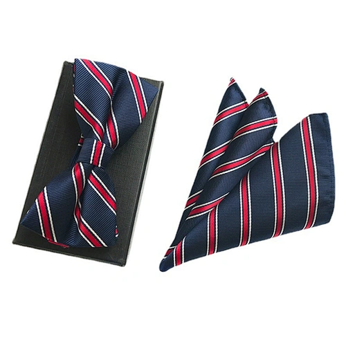 Custom Pocket Squares for Men Classic Mens Bow Ties and Hanky Sets Stripe Men Bow Tie Sets Handkerchief Set