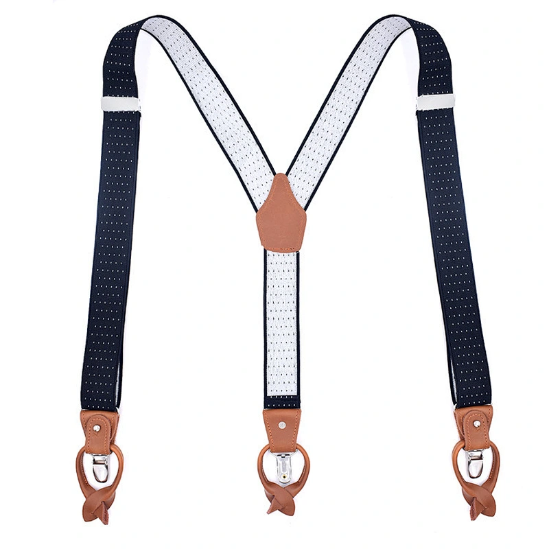 latest 3.5cm width elastic 6 button men's strap clip Dual-use Brown Leather Adjustable suspenders for dress trousers