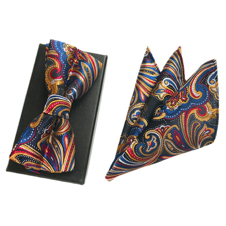 Casual Mens Bow Ties and Hanky Sets Custom Pocket Squares for Men Paisley Men Bow Tie Sets Handkerchief Set