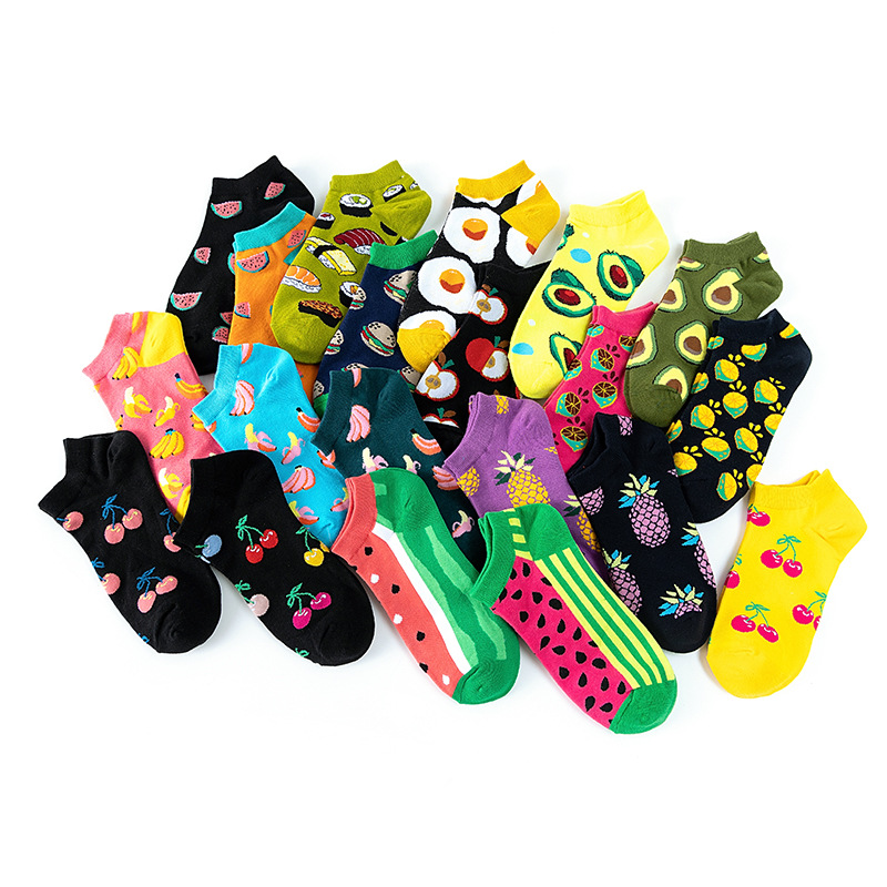 Unisex funny fashion ankle socks Low Cut Breathable Invisible Fruit Pattern Boat Ankle High Quality Socks