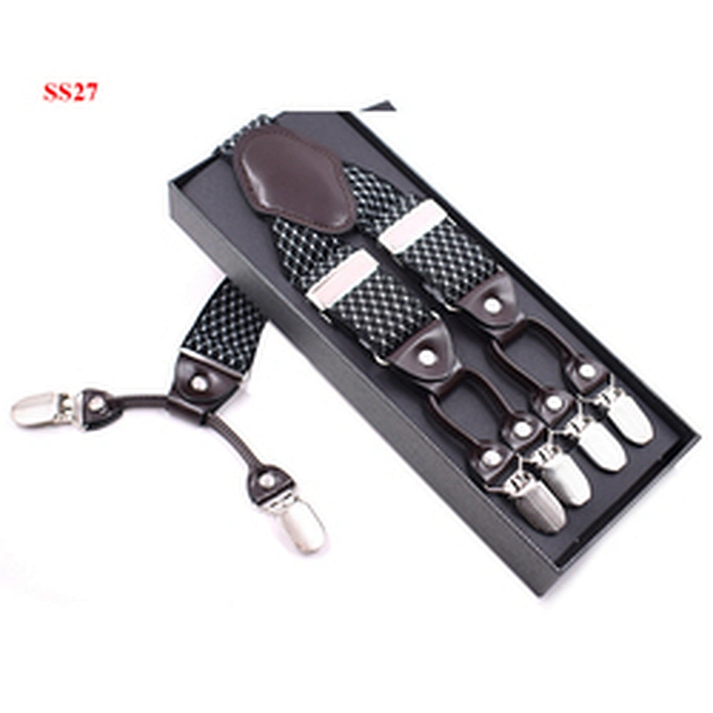Customized Fashion High Quality 3.5cm width elastic adjustable Jacquard Woven 6 Clip Y Shape Suspenders For Men Trousers