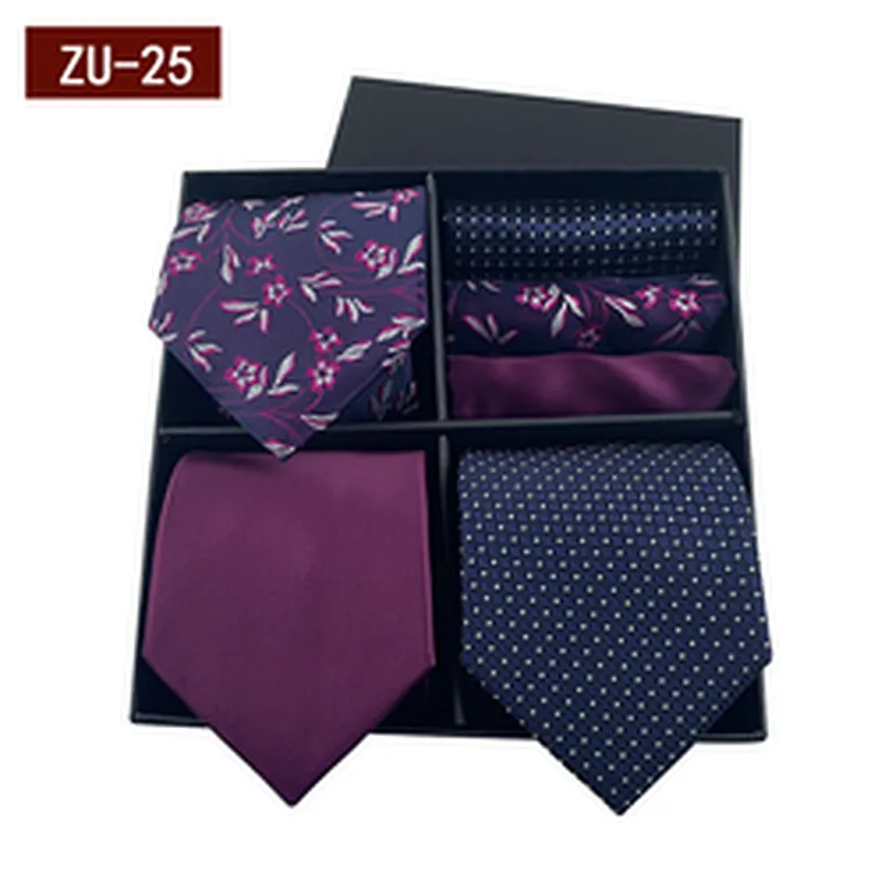 2021 Regular Men Ties and Hanky Set Custom Mens Ties and Pocket Square Set Fashion Men Necktie Set Gift Box