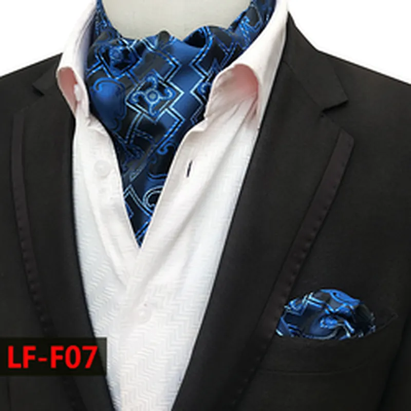 Fashion Paisley Folard Mens Ascot Casual Cravate Homme Polyester Hankerchief for Men Jacquard Woven Hanky Set