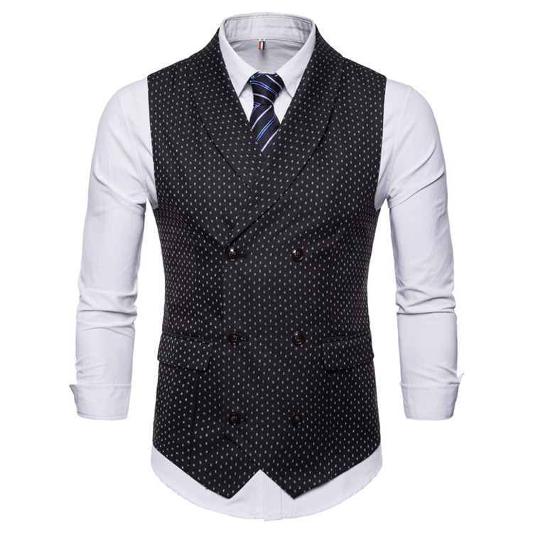 Smart Casual Black Suit Vest Men Double Breasted Gilet Vest Formal Dot Men Vest Waistcoat