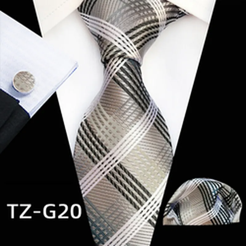Striped Neckties with Pocket Squares Wholesale Men Ties and Hanky Set Classic Tie and Cufflinks Set Ensemble Cravate