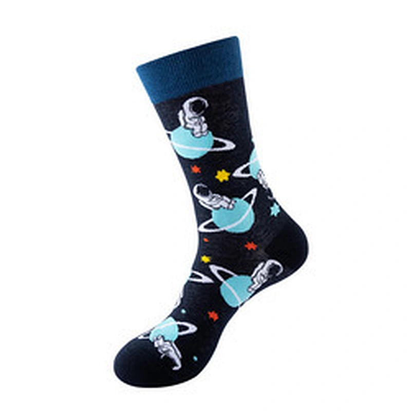 new trend medium tube socks women cartoon space man funny socks men European and American personality fashion cotton socks